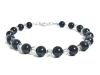 Dark Blue Austrian Pearls, AB Rainbow Crystals &  Sterling Silver Bracelet | Silver Sensations