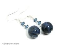 Dark Blue Sodalite & Austrian Crystals Earrings With Sterling Silver | Silver Sensations