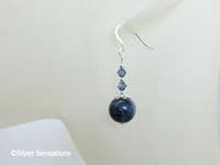 Dark Blue Sodalite & Austrian Crystals Earrings With Sterling Silver | Silver Sensations