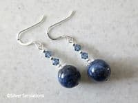 Dark Blue Sodalite & Austrian Crystals Earrings With Sterling Silver | Silver Sensations