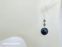 Dark Blue Sodalite & Austrian Crystals Earrings With Sterling Silver | Silver Sensations