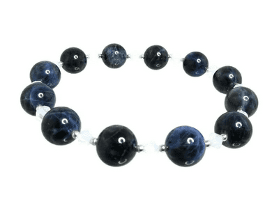 Dark Blue Sodalite, Opal Colour Crystals & Sterling Silver Beaded Stretch Bracelet
