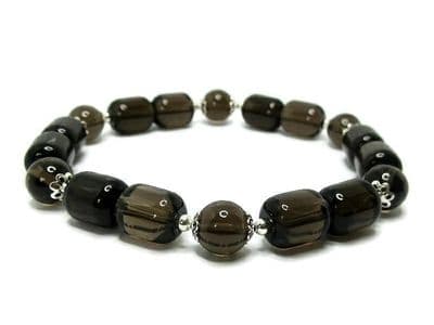 Dark Brown Smokey Quartz Beaded Unisex Bracelet With Sterling Silver