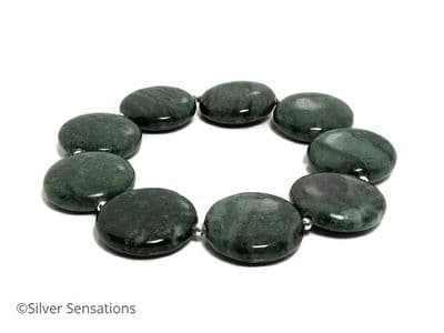 Dark Green Moss Agate Coins Bracelet With Sterling Silver