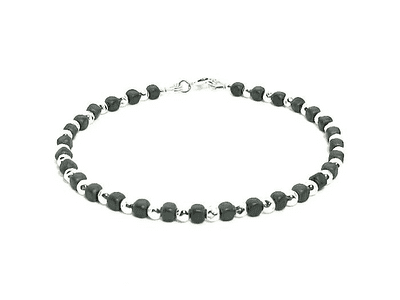 Dark Grey Matte Hematite Cubes  & Sterling Silver Beads Bracelet
