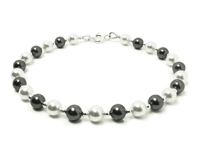 Dark Grey & White Pearls Bracelet With Sterling Silver