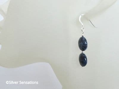Dark Navy Blue Sodalite Coins Earrings With Sterling Silver
