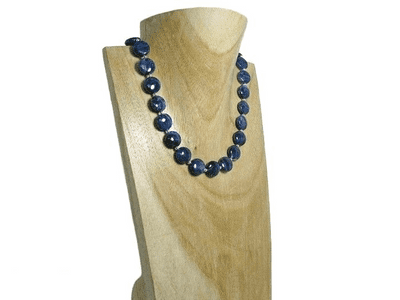 Dark Navy Blue Sodalite Coins Necklace With Sterling Silver