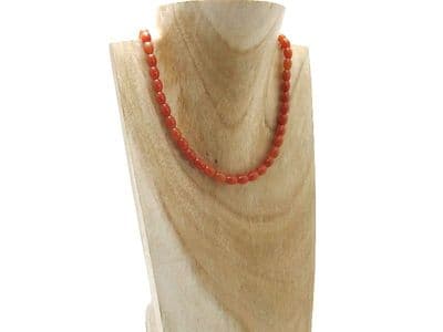 Dark Orange Red Aventurine Rice Bead Sterling Silver Necklace