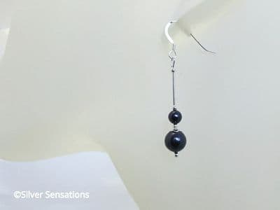 Dark Purple Pearls  Bridesmaids Earrings With Sterling Silver Tubes