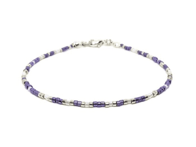 Dark Purple, Silver & White Seed Bead Boho Friendship Bracelet