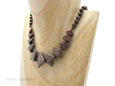 Dark Red Brown Flame Jasper 'Diamonds' & Poppy Jasper Sterling Silver Necklace