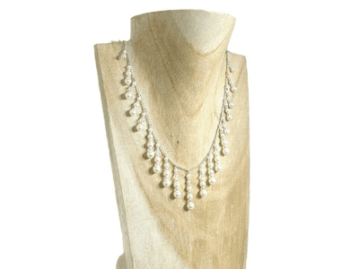 Designer Crystals & Pearls Drops Bridal Necklace With Sterling Silver