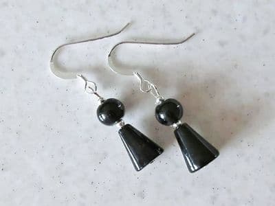 Elegant Black Onyx Cone Beads & Sterling Silver Drop Earrings