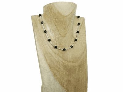 Elegant Black Pearls Designer Necklace With Sterling Silver Tubes