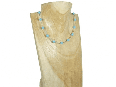 Elegant Blue Turquoise Pearls Necklace With Sterling Silver Tubes