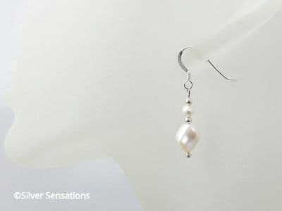 Elegant Creamy White Twisted Pearl Earrings Sterling Silver & Austrian Made Elements