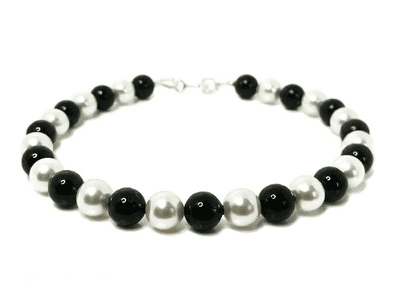 Elegant Jet Black & White Pearls & Sterling Silver Designer Bracelet