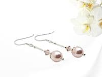 Elegant Pastel Pink Pearl & Crystal Sterling Silver Wedding Earrings | Silver Sensations