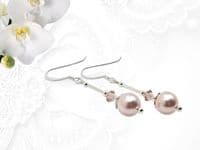 Elegant Pastel Pink Pearl & Crystal Sterling Silver Wedding Earrings | Silver Sensations