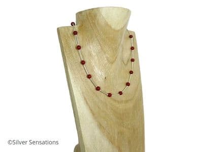 Elegant Rich Red & Sterling Silver Tubes Designer Necklace