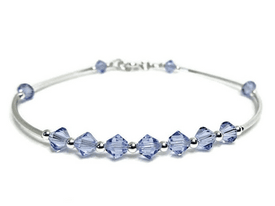 Elegant Sterling Silver Bangle Bracelet With Lavender Purple Crystals