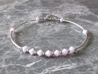 Elegant  Sterling Silver Bangle Bracelet With Pastel Pink Austrian Crystals | Silver Sensations