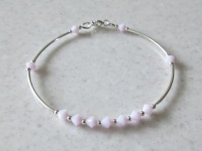 Elegant Sterling Silver Bangle Bracelet With Pastel Pink Premium Crystals