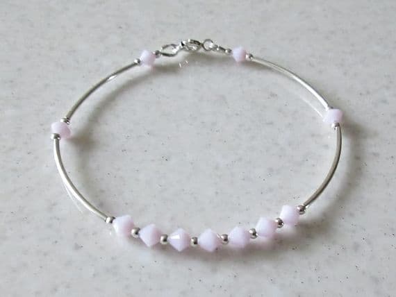 Elegant  Sterling Silver Bangle Bracelet With Pastel Pink Austrian Crystals | Silver Sensations