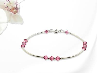 Elegant Sterling Silver Bracelet With Rosy Pink Premium Crystals