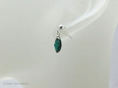 Emerald Green Austrian Made Heart Crystals & Sterling Silver Elegant Dangly Stud Earrings