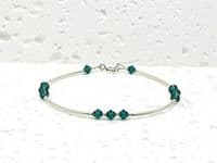 Emerald Green Crystals & Sterling Silver Curve Tubes Designer Bracelet | Silver Sensations