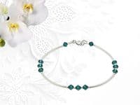 Emerald Green Crystals & Sterling Silver Curve Tubes Designer Bracelet | Silver Sensations