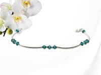 Emerald Green Crystals & Sterling Silver Curve Tubes Designer Bracelet | Silver Sensations