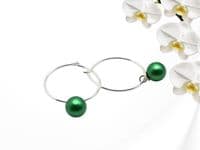 Emerald Green Handmade  Pearl Sterling Silver Hoop Earrings – Detachable Drops | Crystal Pearls From Austria | Silver Sensations