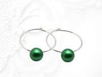 Emerald Green Handmade  Pearl Sterling Silver Hoop Earrings – Detachable Drops | Crystal Pearls From Austria | Silver Sensations