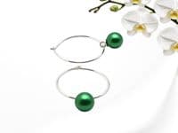 Emerald Green Handmade  Pearl Sterling Silver Hoop Earrings – Detachable Drops | Crystal Pearls From Austria | Silver Sensations
