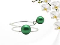 Emerald Green Handmade  Pearl Sterling Silver Hoop Earrings – Detachable Drops | Crystal Pearls From Austria | Silver Sensations