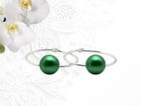 Emerald Green Handmade  Pearl Sterling Silver Hoop Earrings – Detachable Drops | Crystal Pearls From Austria | Silver Sensations
