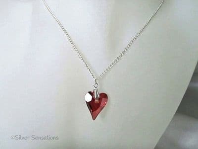 Faceted Austrian Made Copper Red Crystal Wild Heart Pendant Handmade Chain Necklace
