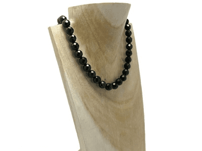 Faceted Black Onyx Bead Medium Chunky Sterling Silver Necklace