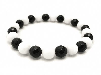 Faceted Black Onyx & Snow White Agate Beaded Bracelet