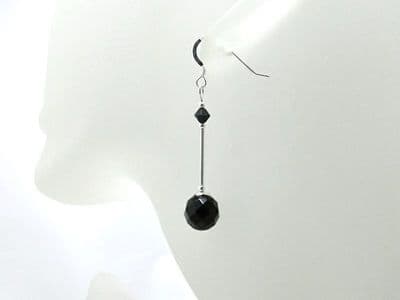 Faceted Black Onyx & Sterling Silver Earrings With Premium Crystals