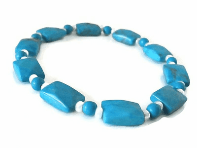 Faceted Blue Howlite Turquoise & White Bead Stretch Bracelet