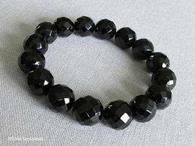 Faceted Chunky Black Onyx Beaded Stretch Bracelet