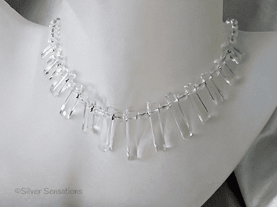 Faceted Clear Crystal & Sterling Silver Cleopatra Necklace