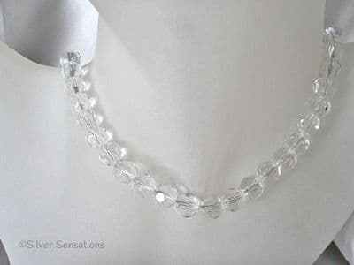 Faceted Clear Crystal Sterling Silver Necklace