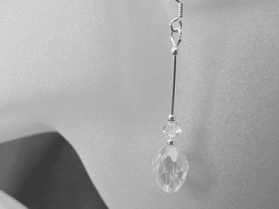 Faceted Clear Rock Crystal Oval Beads & Austrian Made Crystals Sterling Silver Earrings