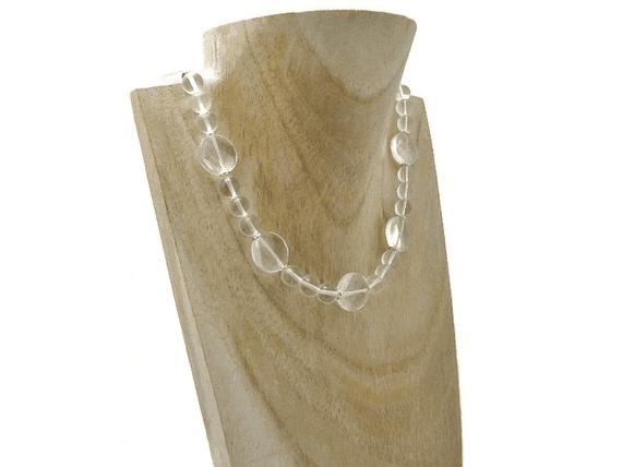 Faceted Clear Rock Crystal Quartz Coins Beaded Sterling Silver Necklace | Silver Sensations