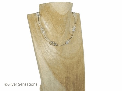 Faceted Clear Rock Crystal Quartz Rondelles & Sterling Silver Necklace